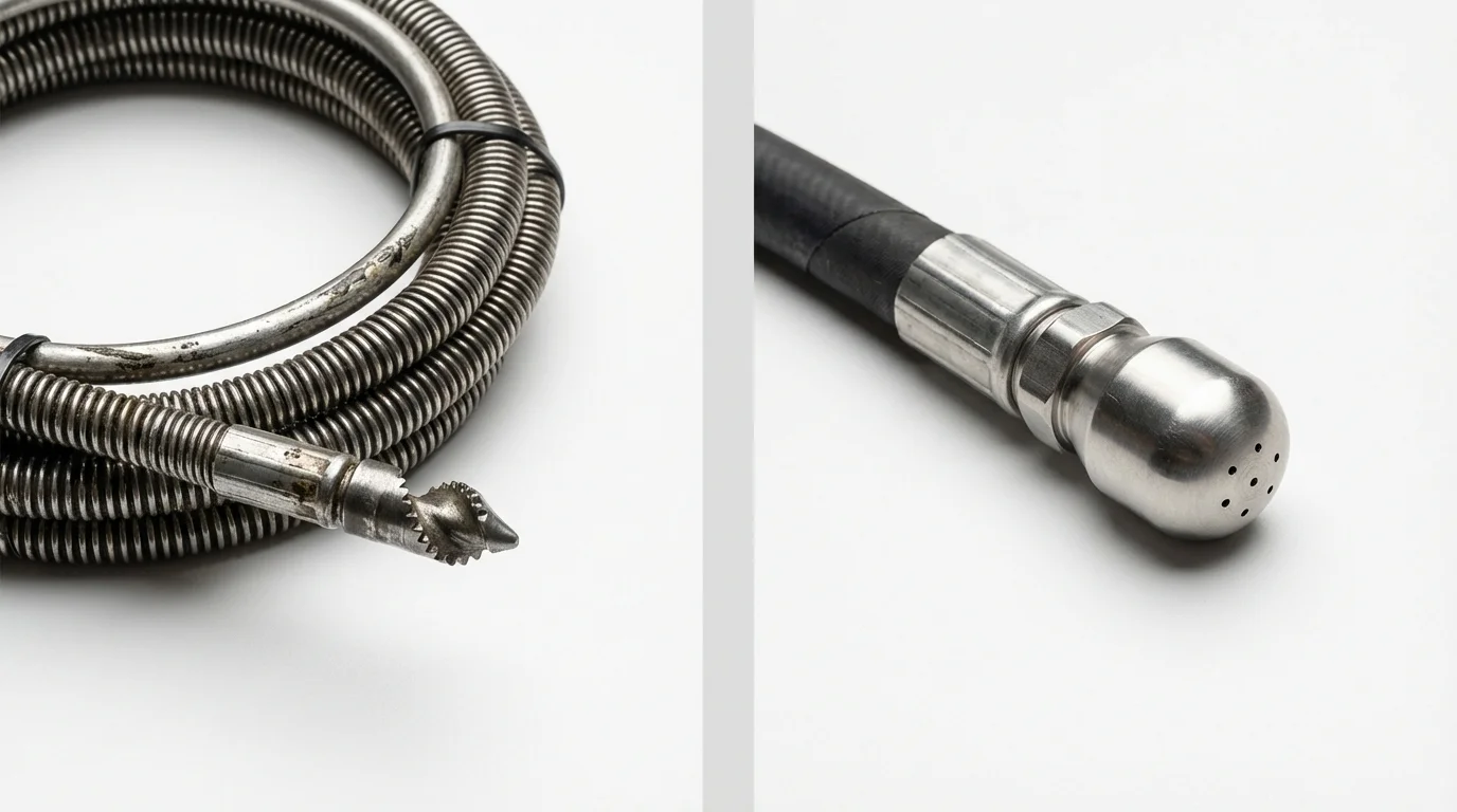 Drain snake cable and hydro jetting nozzle used for drain cleaning in Lewiston, ID