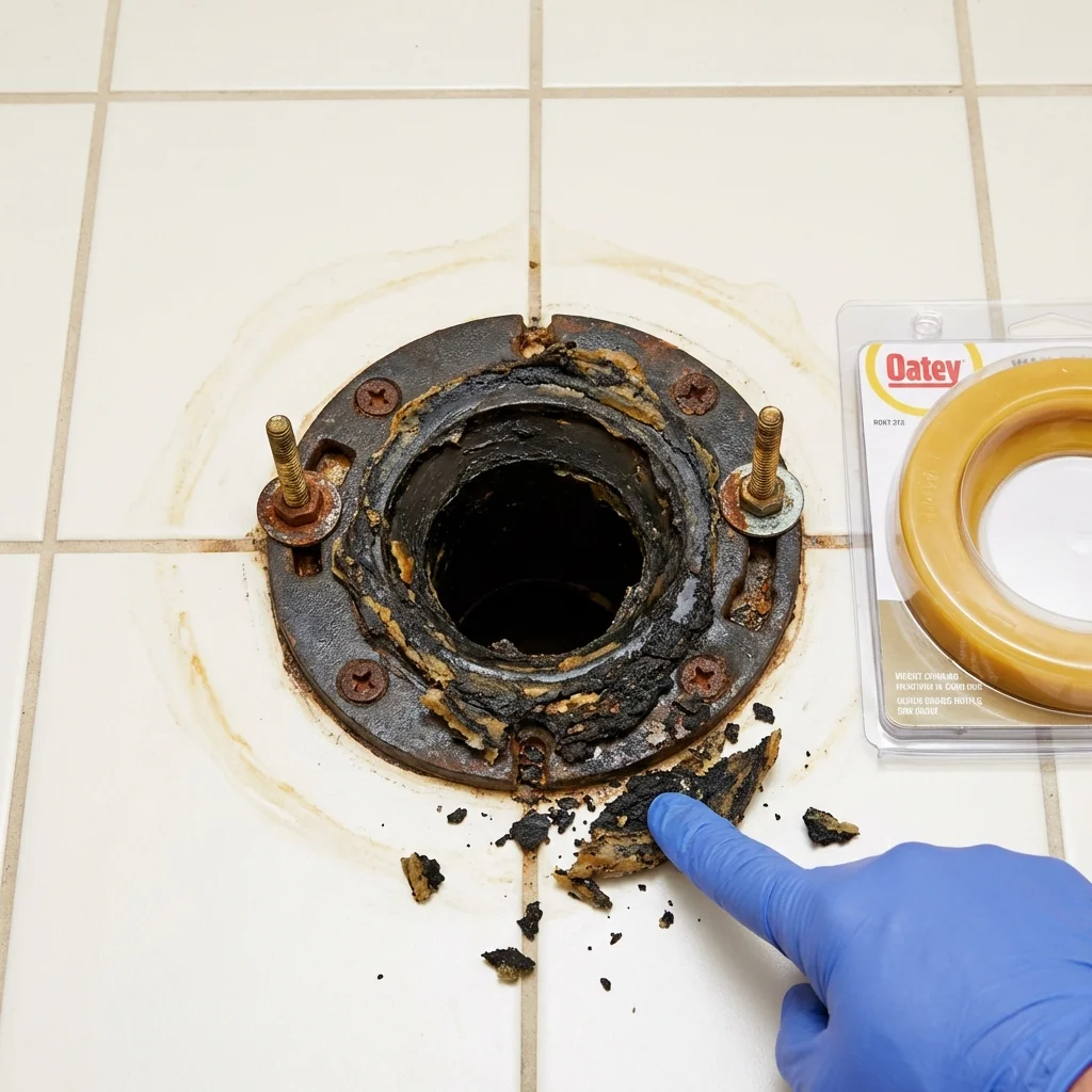 Failed wax ring showing water seepage at the base of a toilet in a Lewiston, ID home