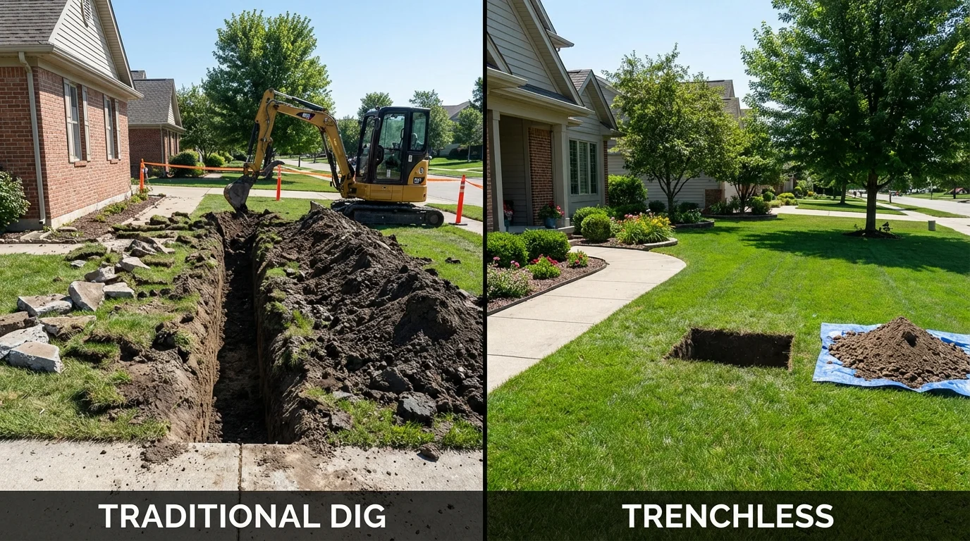 Trenchless sewer repair with minimal yard damage versus traditional excavation in Lewiston, ID